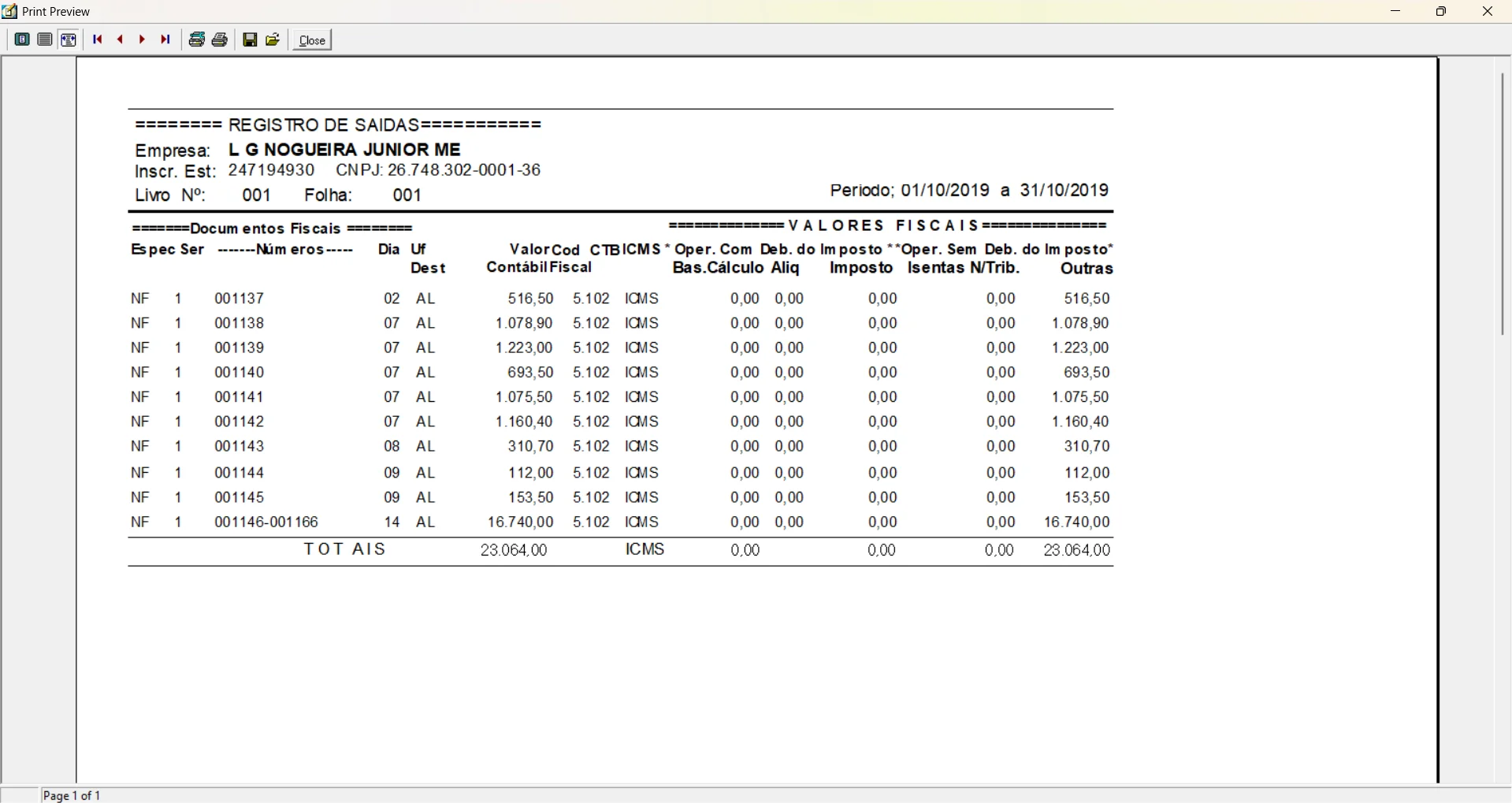 Tela de Relatórios Fiscais