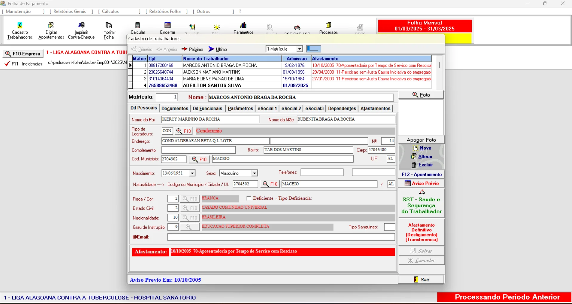 Tela de Cadastro de Funcionários