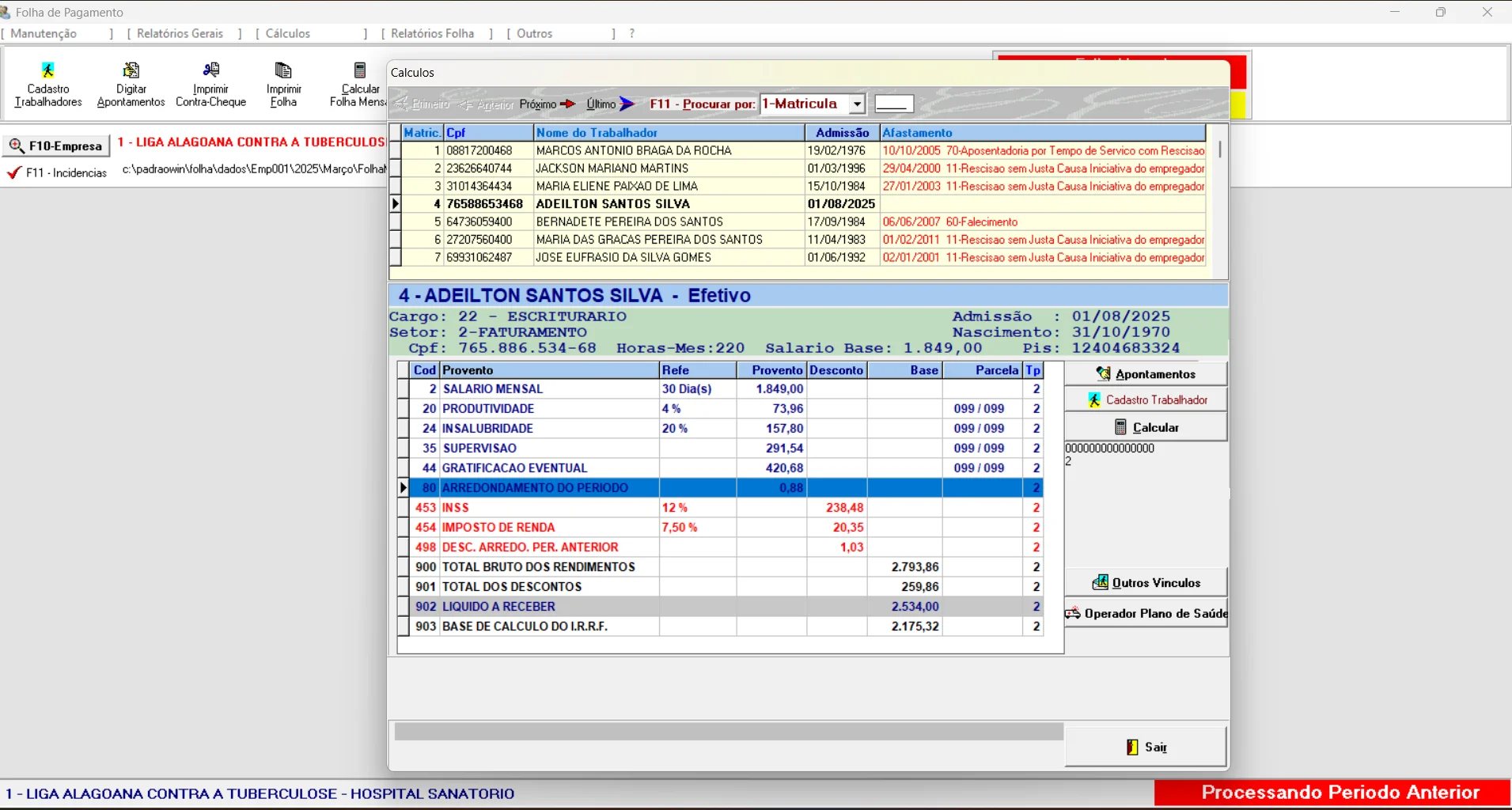 Tela de Cálculo de Salários